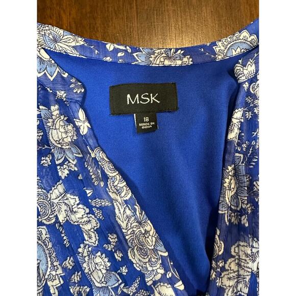 Cottage Core MSK Dress Women's 18 Floral Ruffled Faux Wrap Tie Waist Sheer Lined - Picture 2 of 12